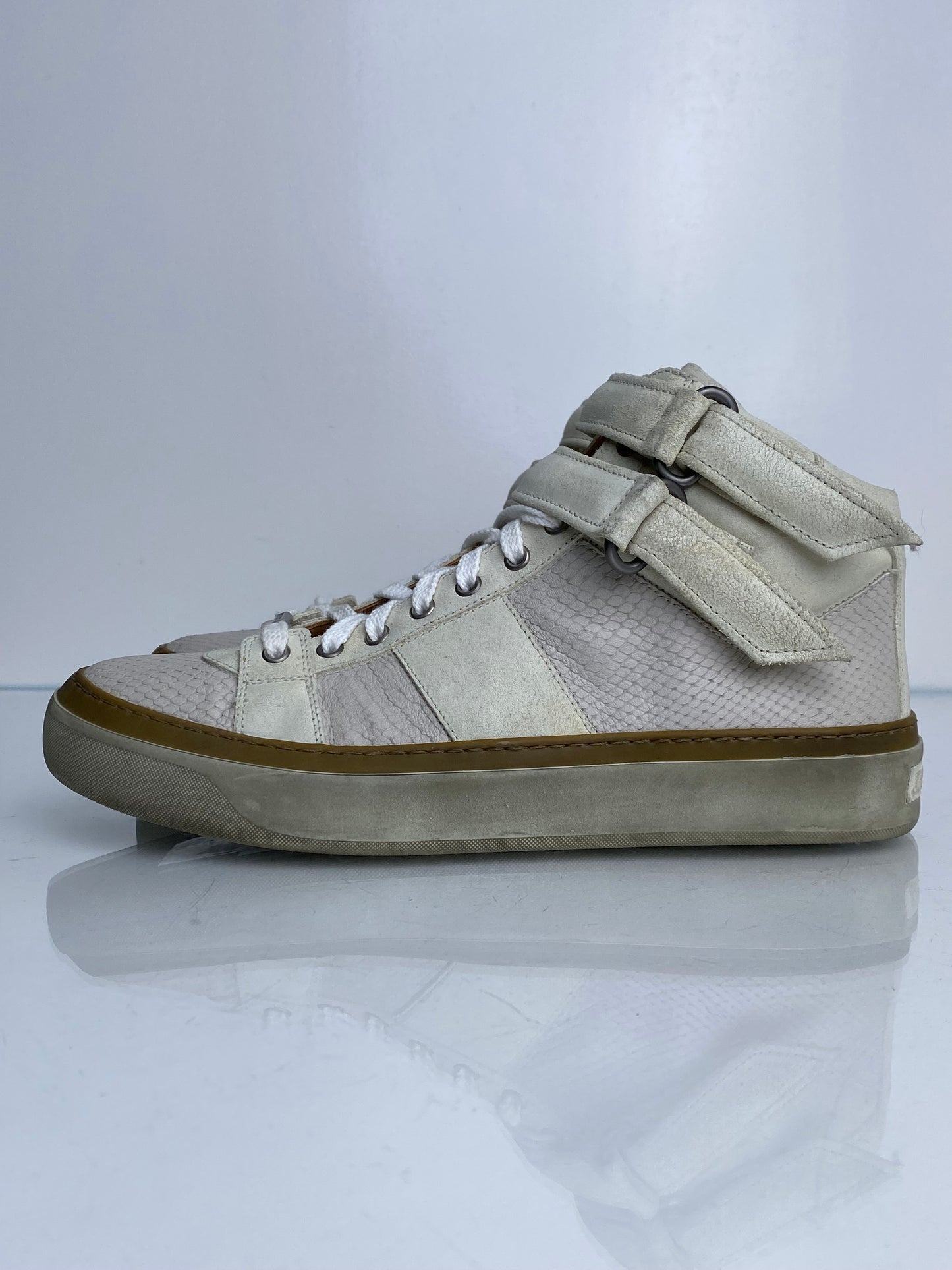 Jimmy Choo Men’s Cream & White Snakeprint High Top Sneakers, 43.5