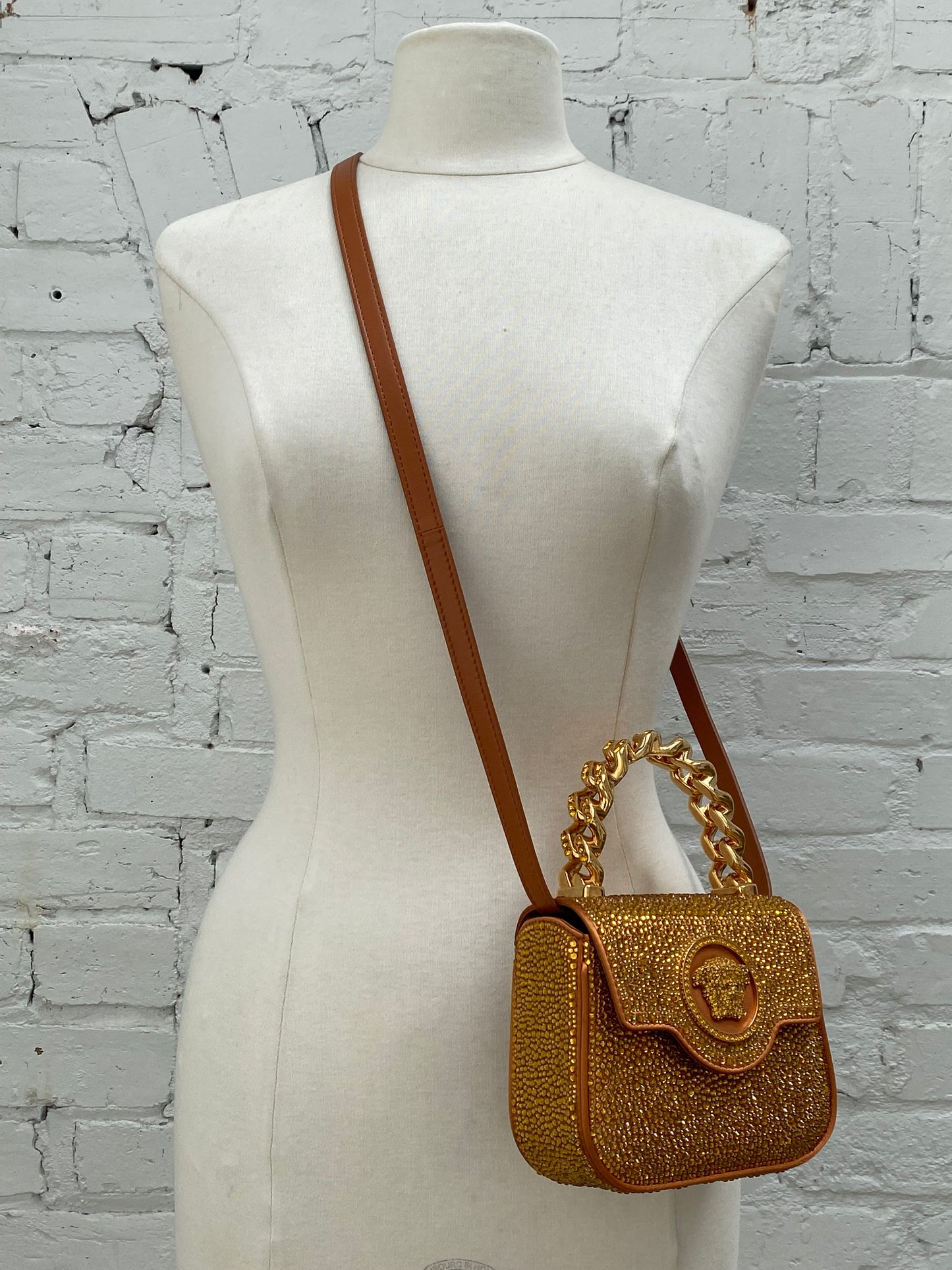 Versace La Medusa Crystal Embellished Mini Top Handle Bag