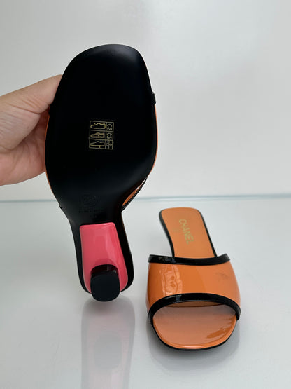Chanel Orange & Pink Patent Kitten Heels, 39