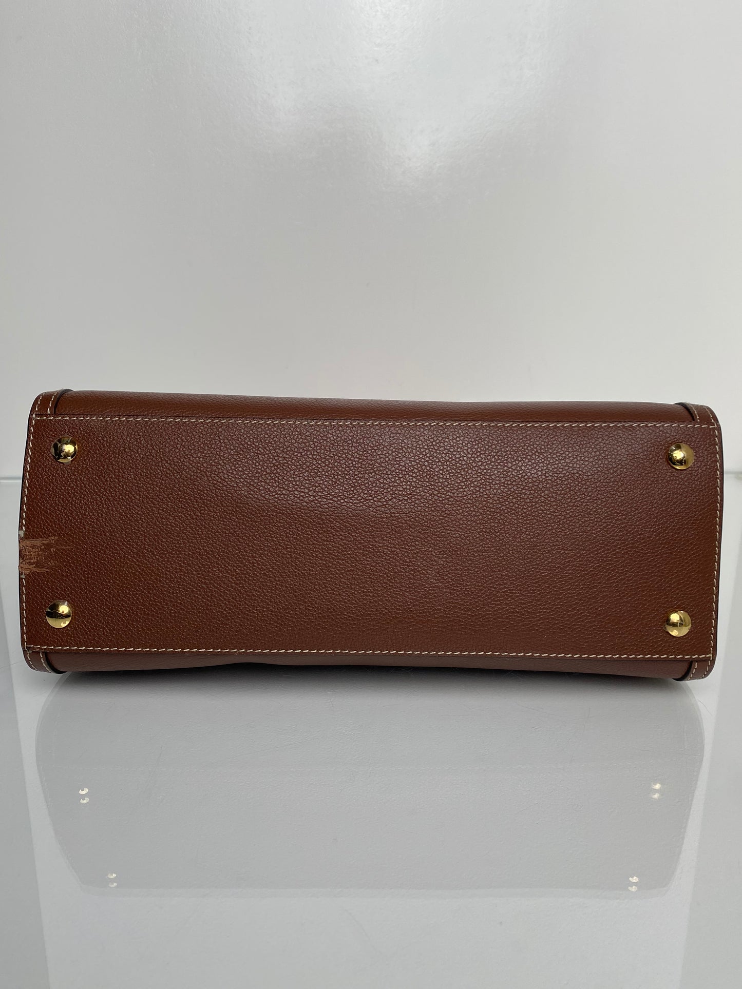 Burberry Brown & Orange Contrast Stitch Tote Bag GHW