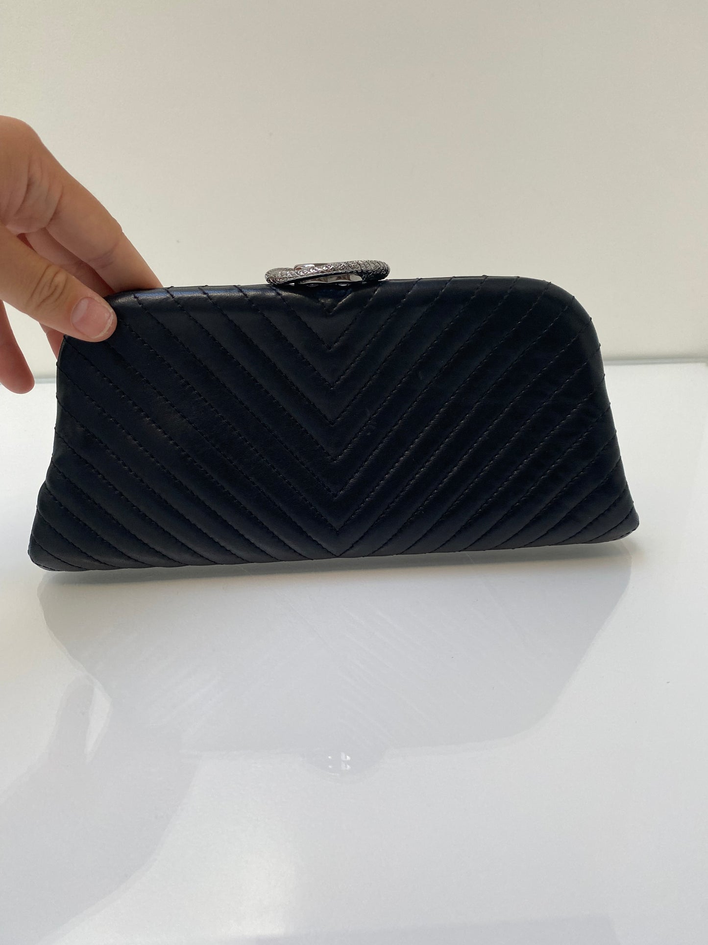 Chanel Surpique Vertical Chevron Black Lambskin Clutch