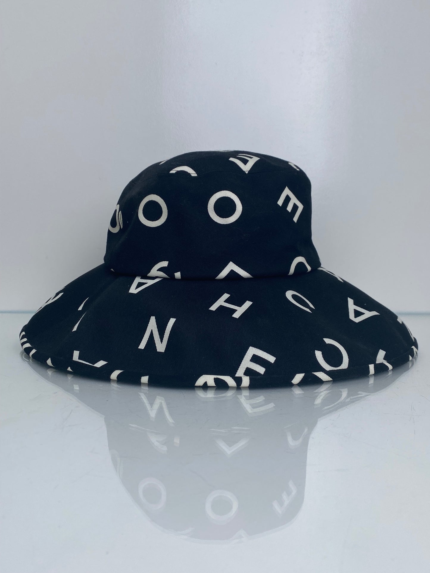 Chanel Wide Brim Black CC Logo Hat, 57