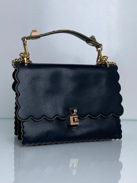 Fendi Black Khan Scalloped Medium Bag GHW