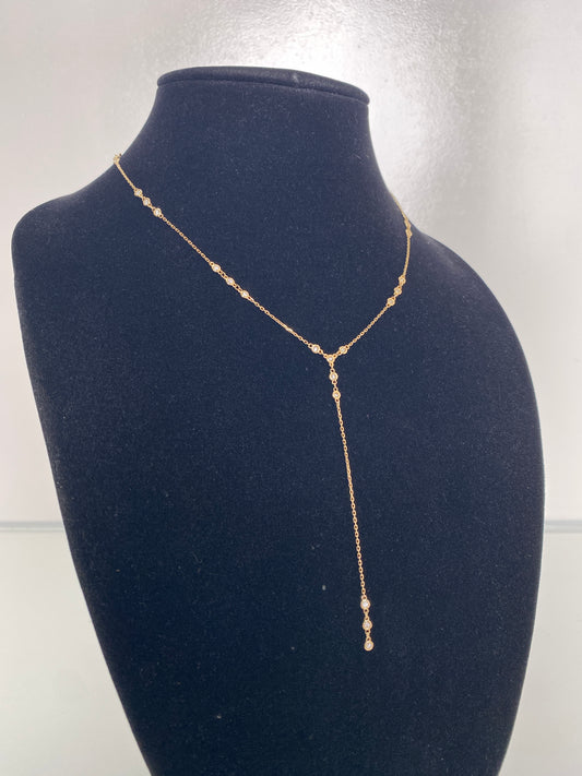 14KY Dia 1.2 ctw In A Row Dia By The Yard Drop Necklace