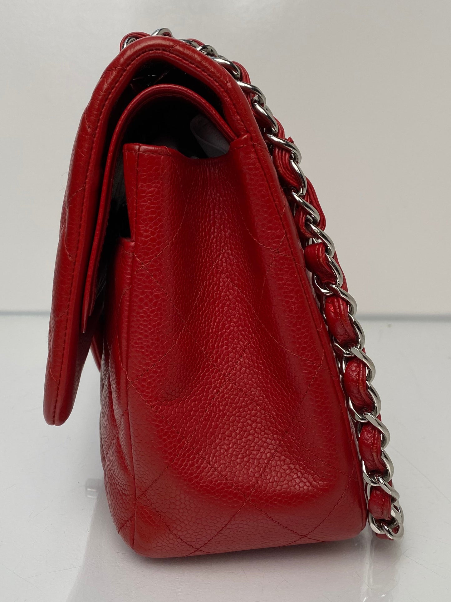 Chanel Red Caviar Quilted Jumbo Double Flap Bag SHW #19