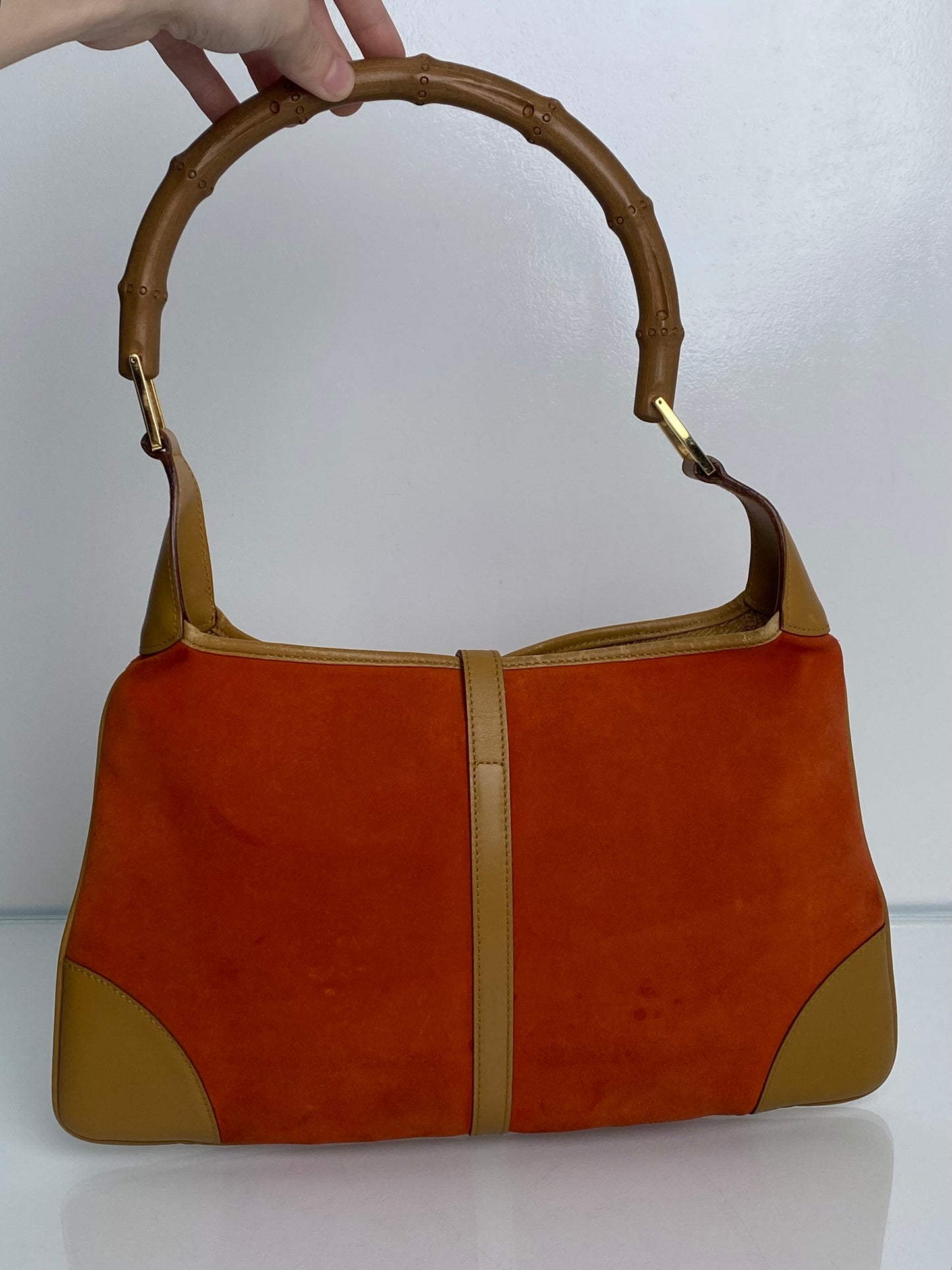 Gucci Orange Suede & Bamboo Jackie O Bag GHW