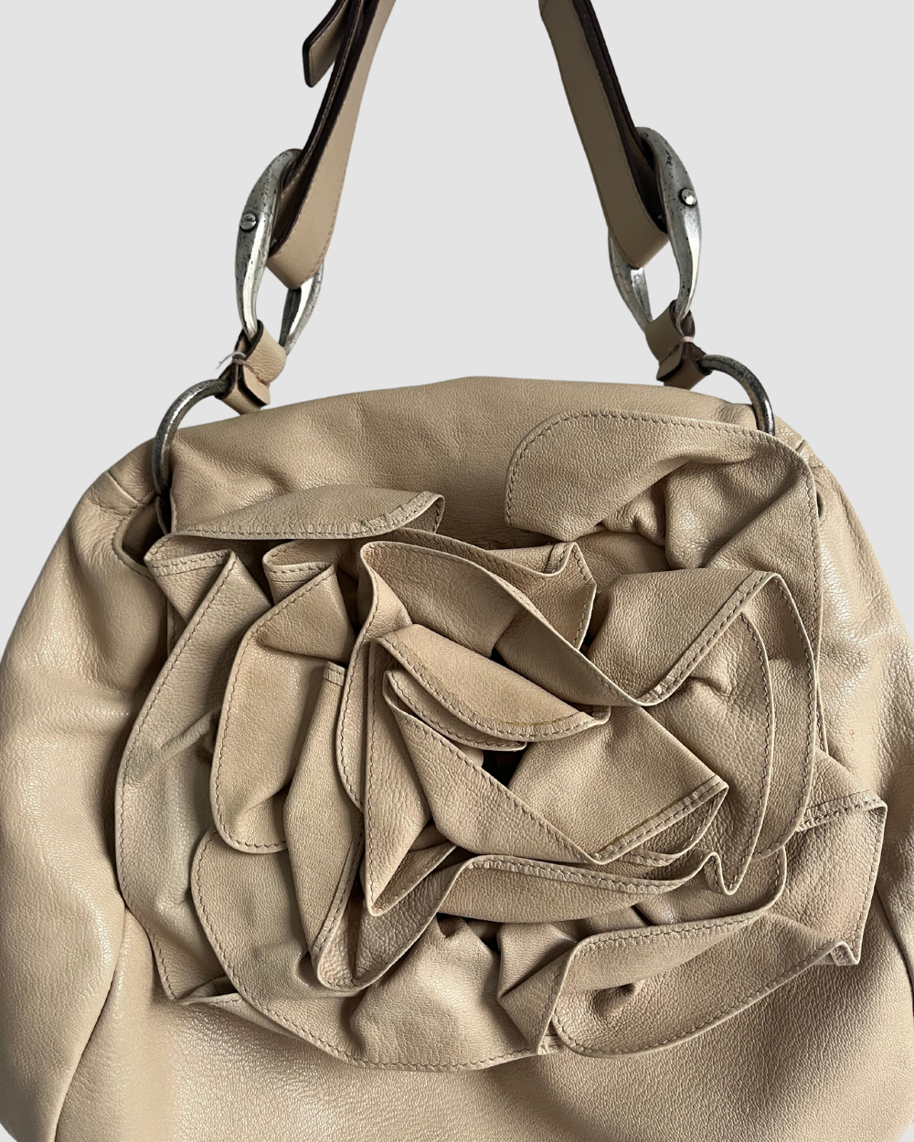 Saint Laurent Cream Floral Shoulder Bag