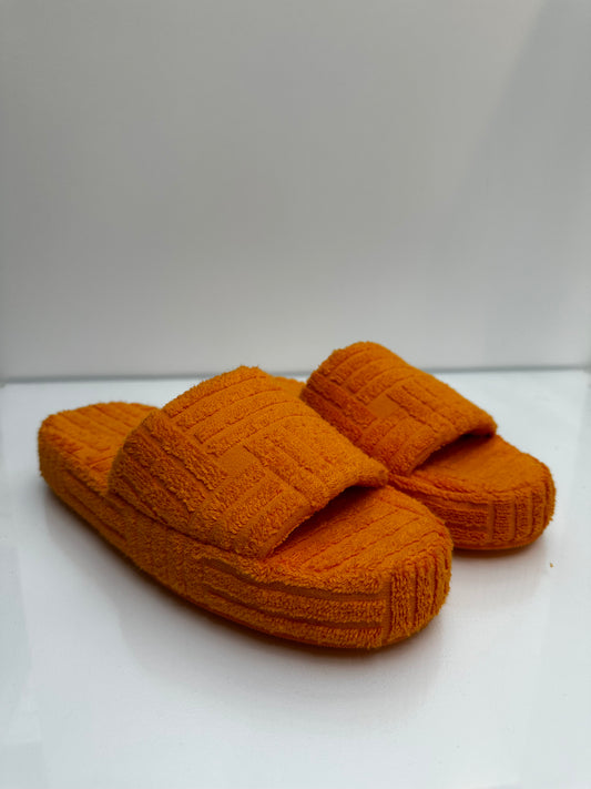Bottega Veneta Orange Terry Cloth Slides, 41
