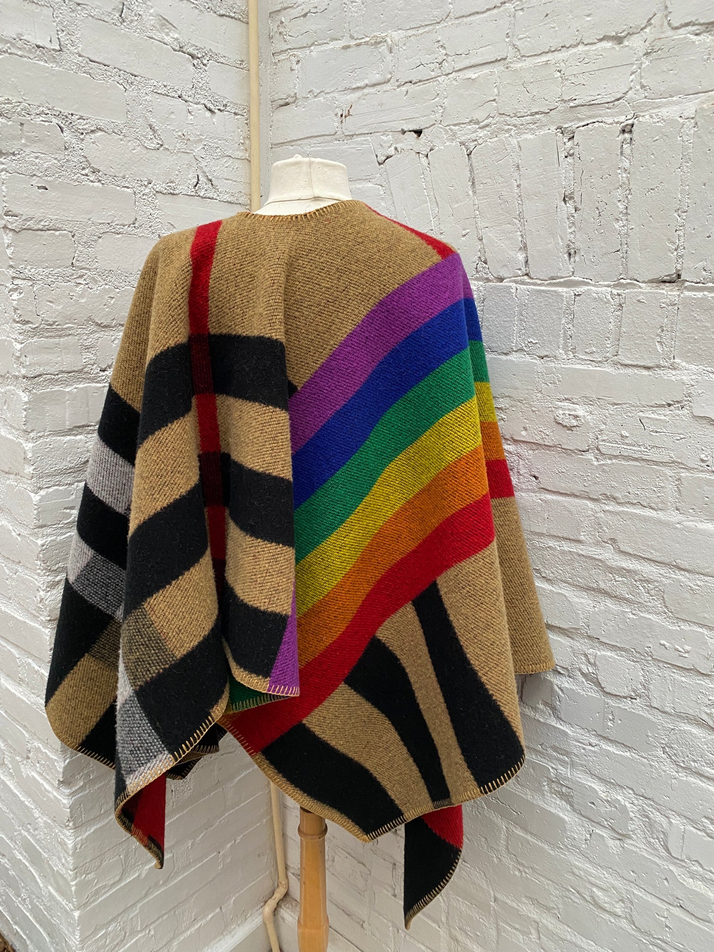 Burberry Rainbow & Plaid Wool-Cashmere Blend Poncho/Scarf