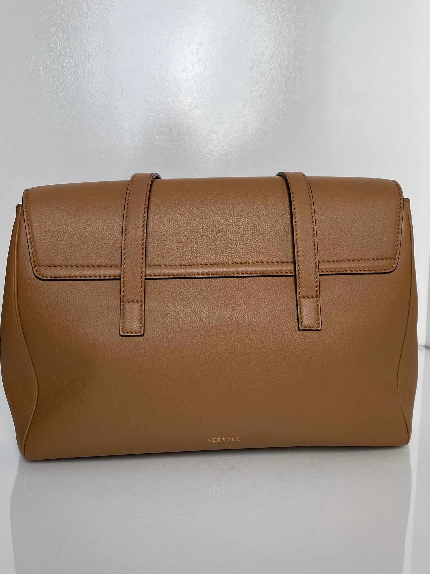 Versace Tan Leather La Medusa Flap Bag GHW