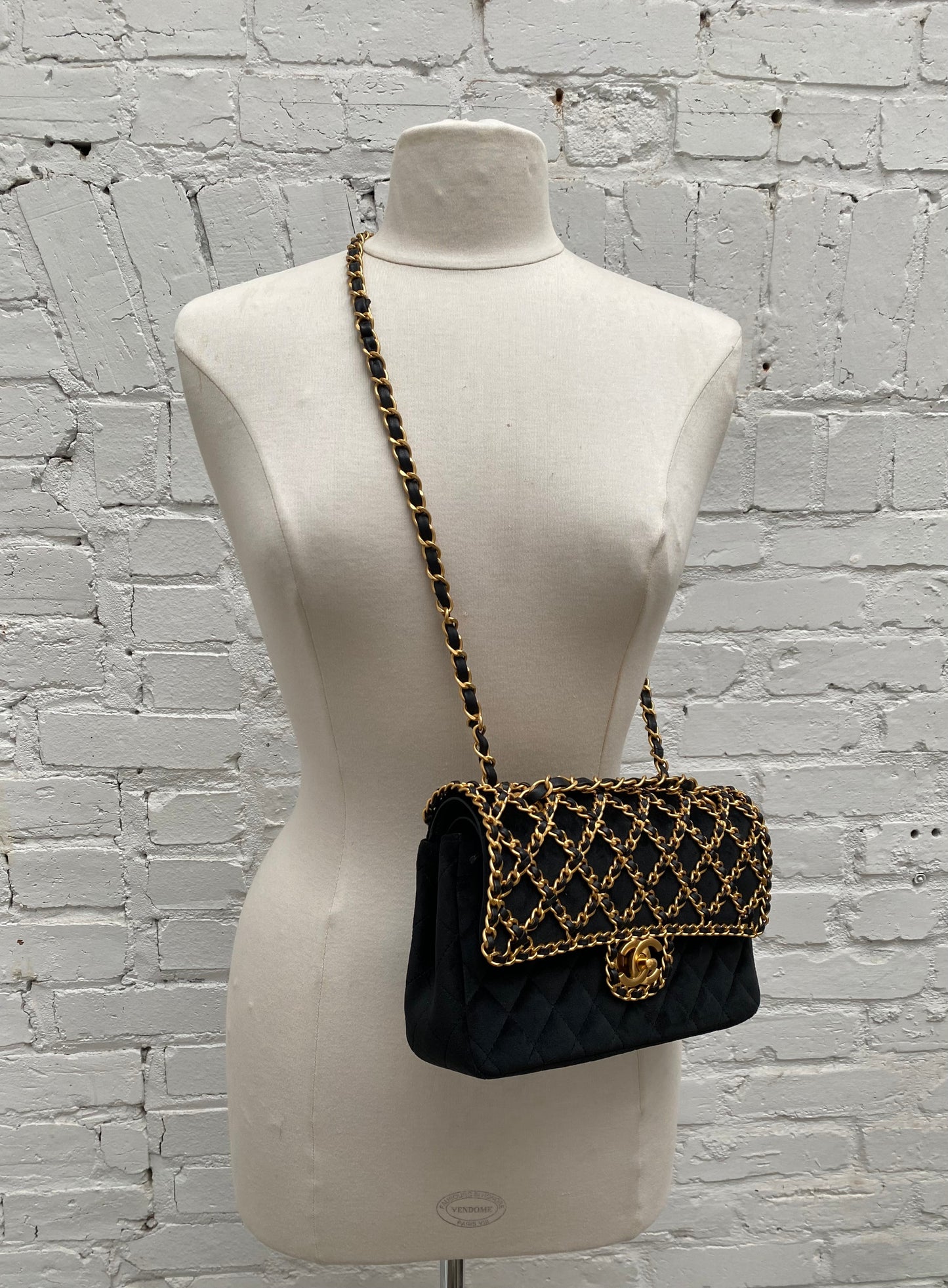 Chanel Black & Gold Velvet Double Flap Timeless Chained Bag GHW