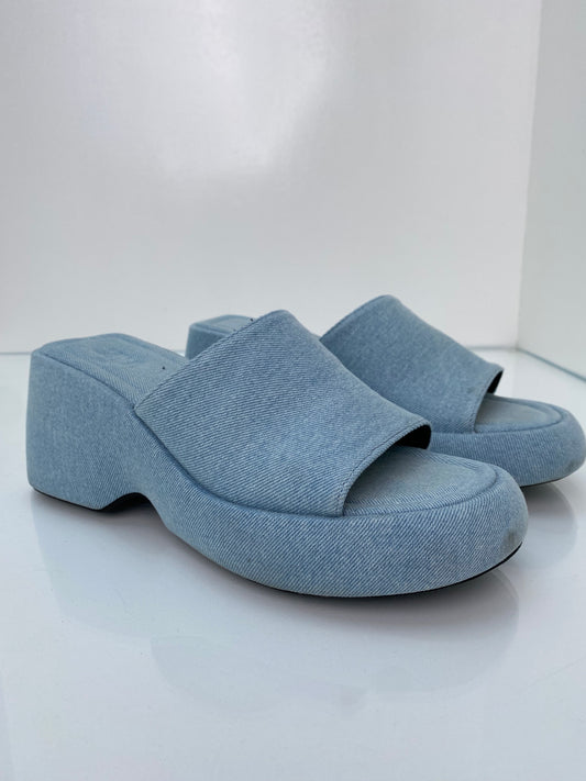 Zara Light Wash Denim Block Heels, 40