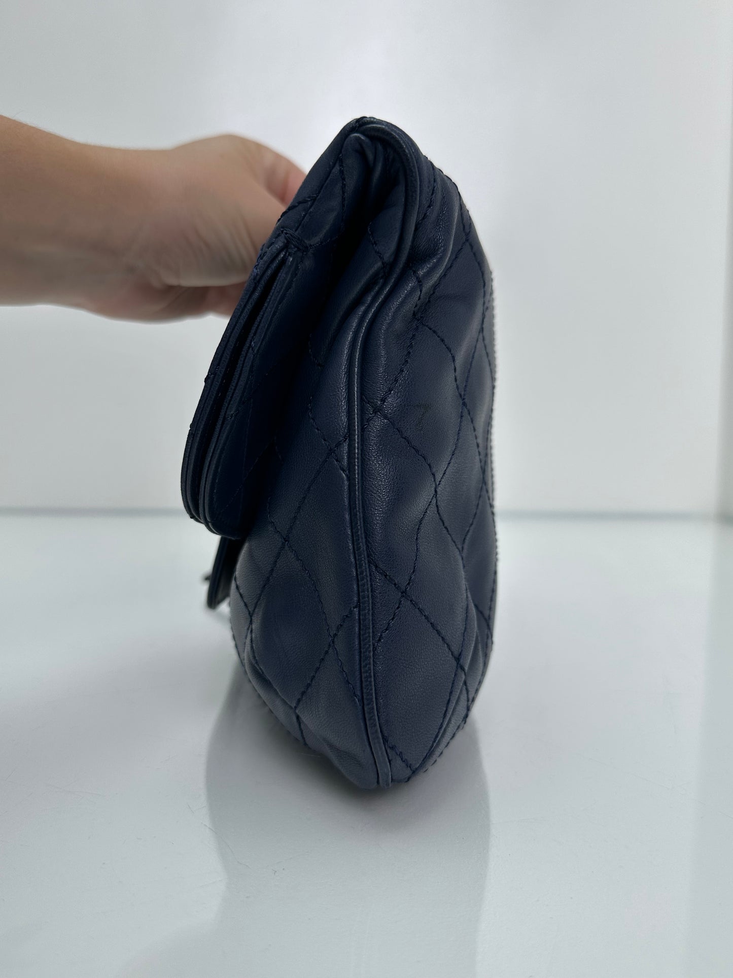 Chanel Blue Lambskin Quilted CC Clutch SHW #14