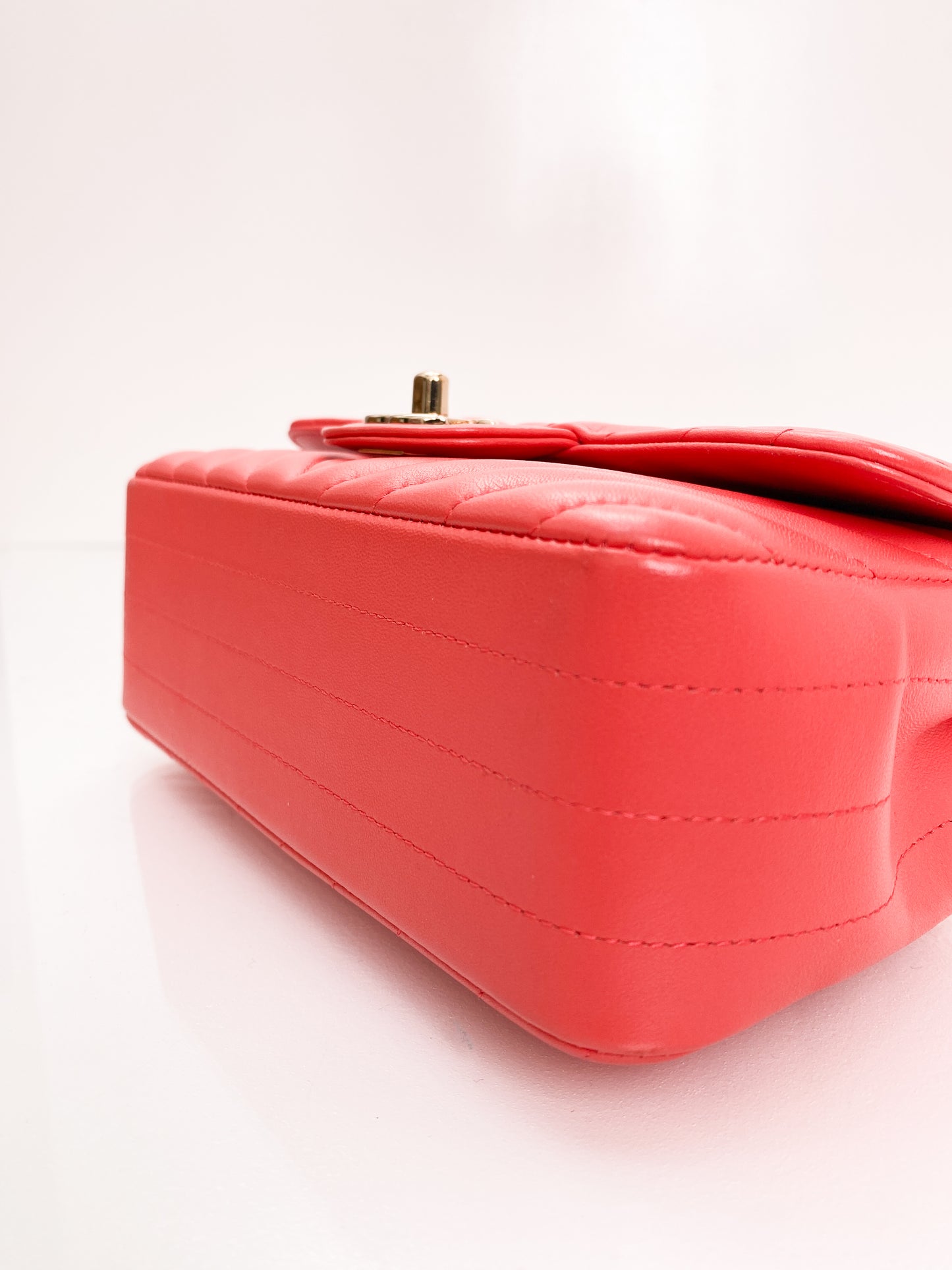 Chanel Classic Mini Rect Orange/Red Chevron LGHW