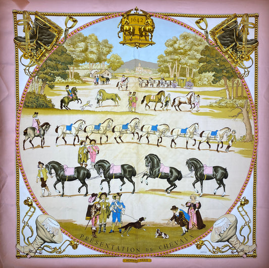 Hermes Pink Horse/Barn Silk Scarf