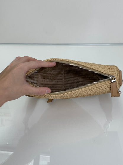 Prada Tan Raffia Logo Triangle Bag SHW