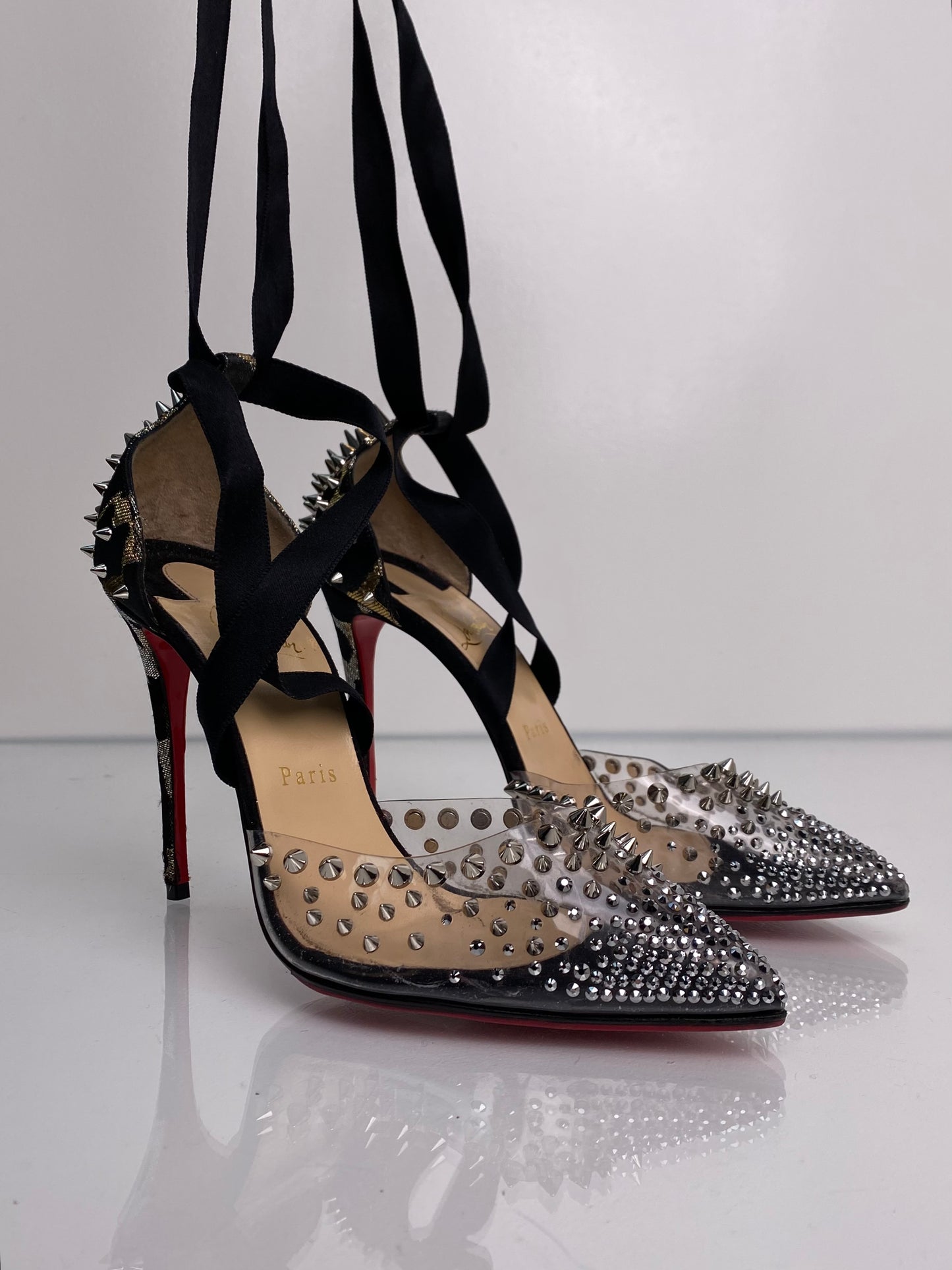 Christian Louboutin Clear & Leopard Spiked Heels, 39