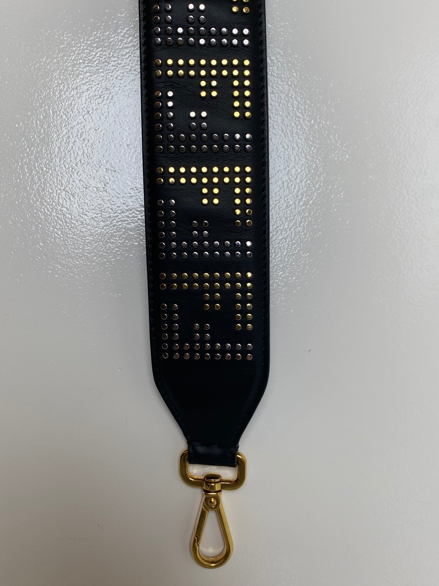 Fendi Black, Silver, & Gold Studded Zucca Bag Strap GHW