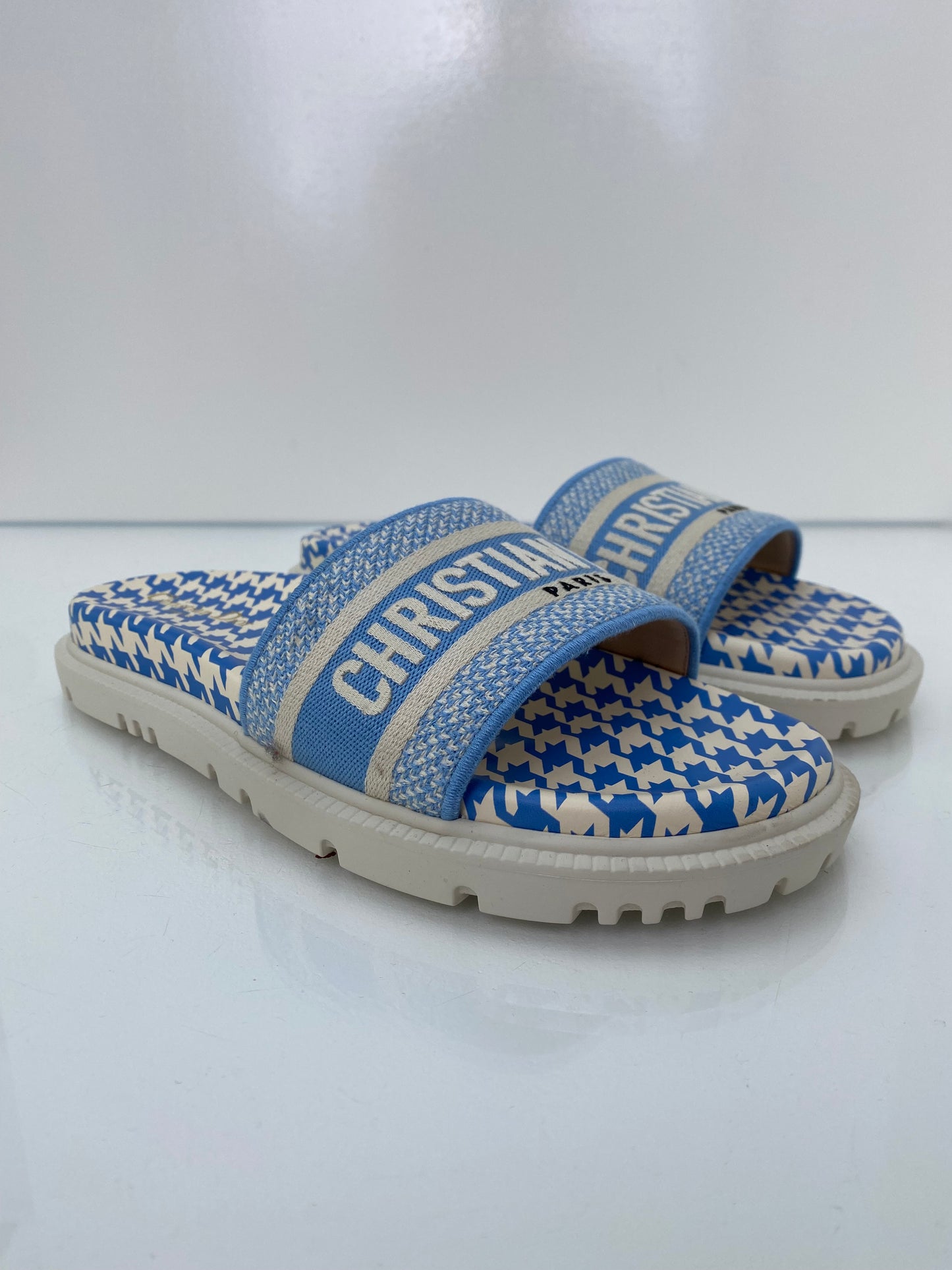 Christian Dior Blue Houndstooth Slides, 41