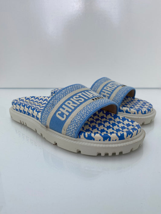 Christian Dior Blue Houndstooth Slides, 41