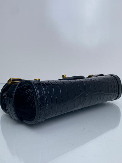 Balmain Black Croc Embossed B-Buzz 23 Clutch GHW