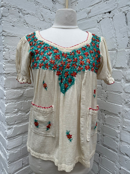 Floral Embroidered Gauze Top, S