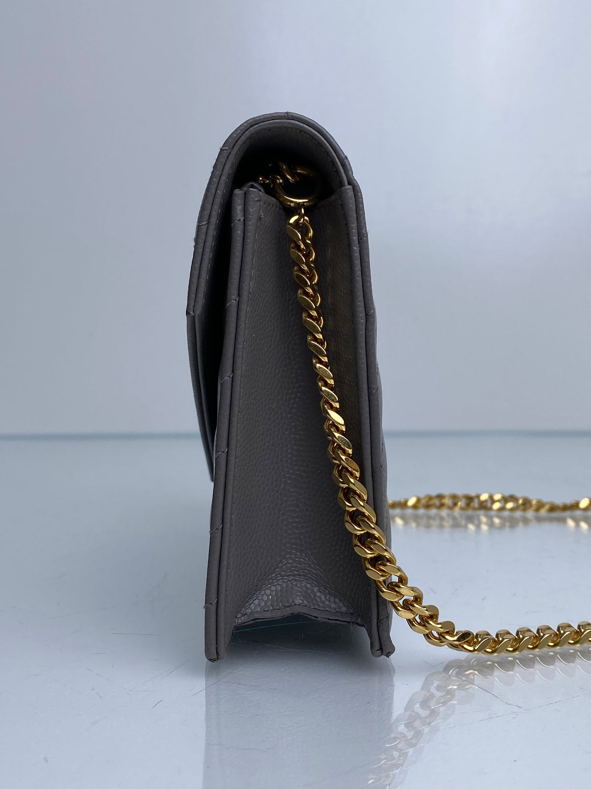 Saint Laurent Urban Grey Cassandre Chain Wallet Bag GHW