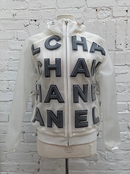 Chanel X Pharrell Williams White & Grey 3D Logo Nylon Jacket, 34