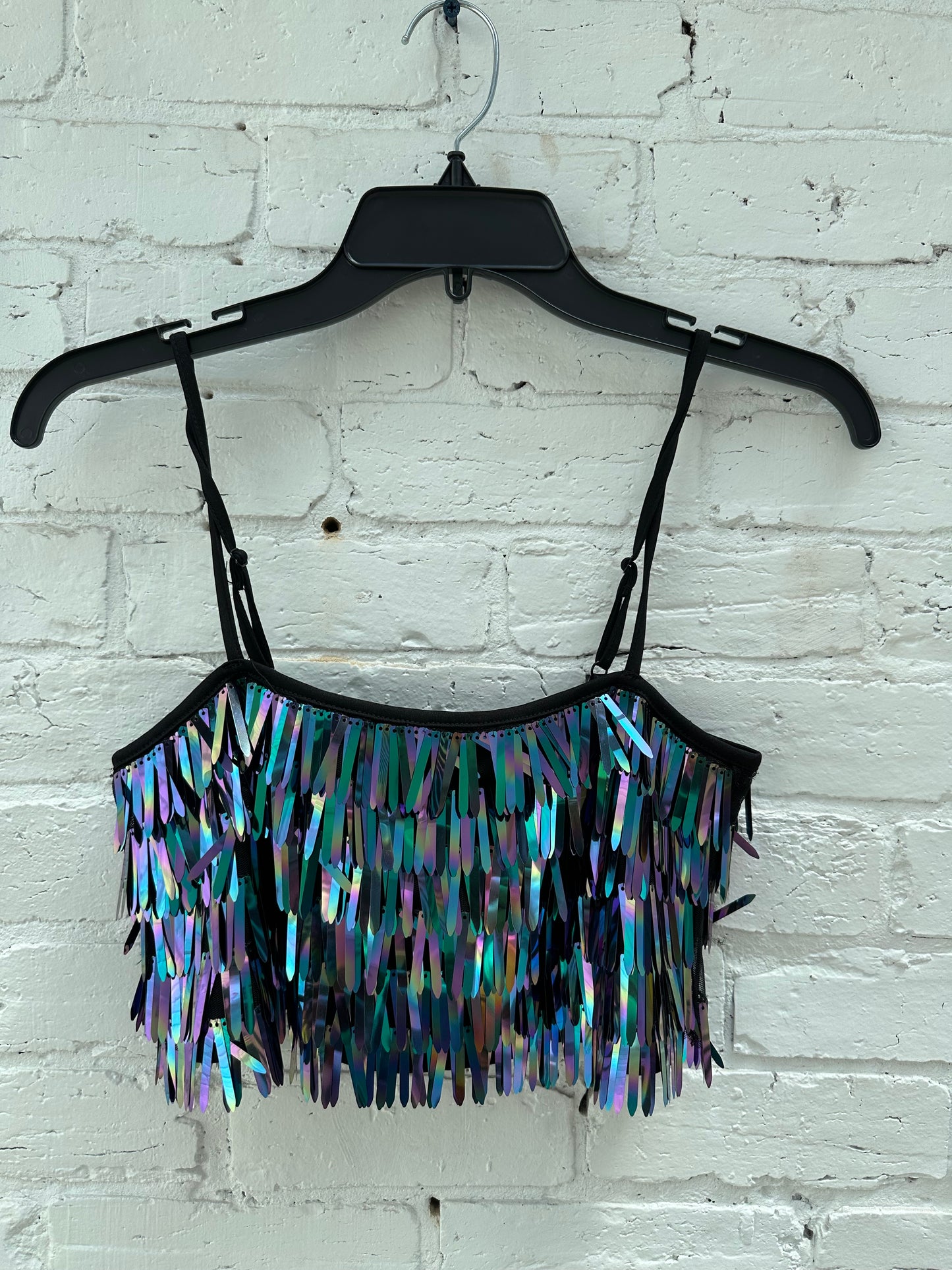 House of Harlow Black, Blue & Purple Sequin Crop Top, XS