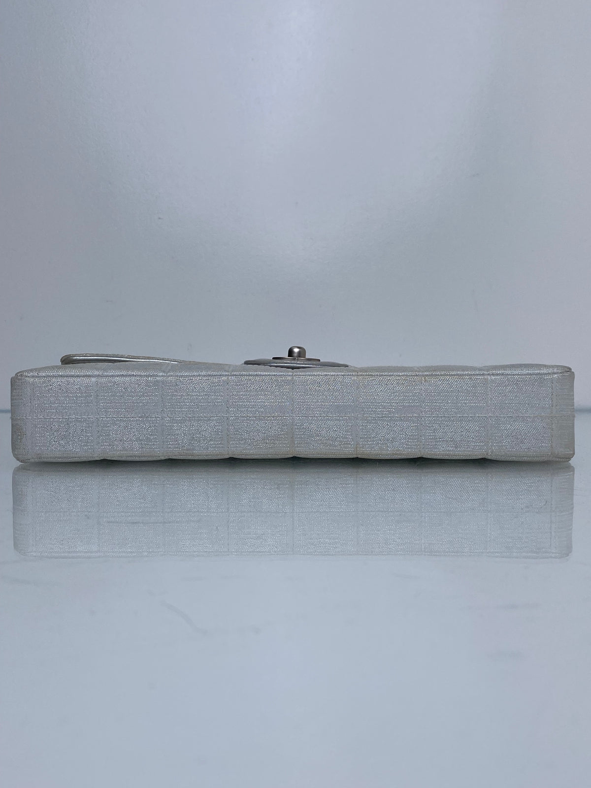 Chanel Silver Metallic Travel Line Chocolate Bar East West Flap Bag / Clutch SHW #63