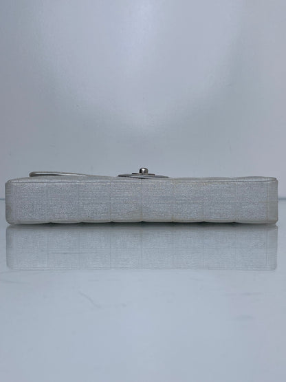 Chanel Silver Metallic Travel Line Chocolate Bar East West Flap Bag / Clutch SHW #63