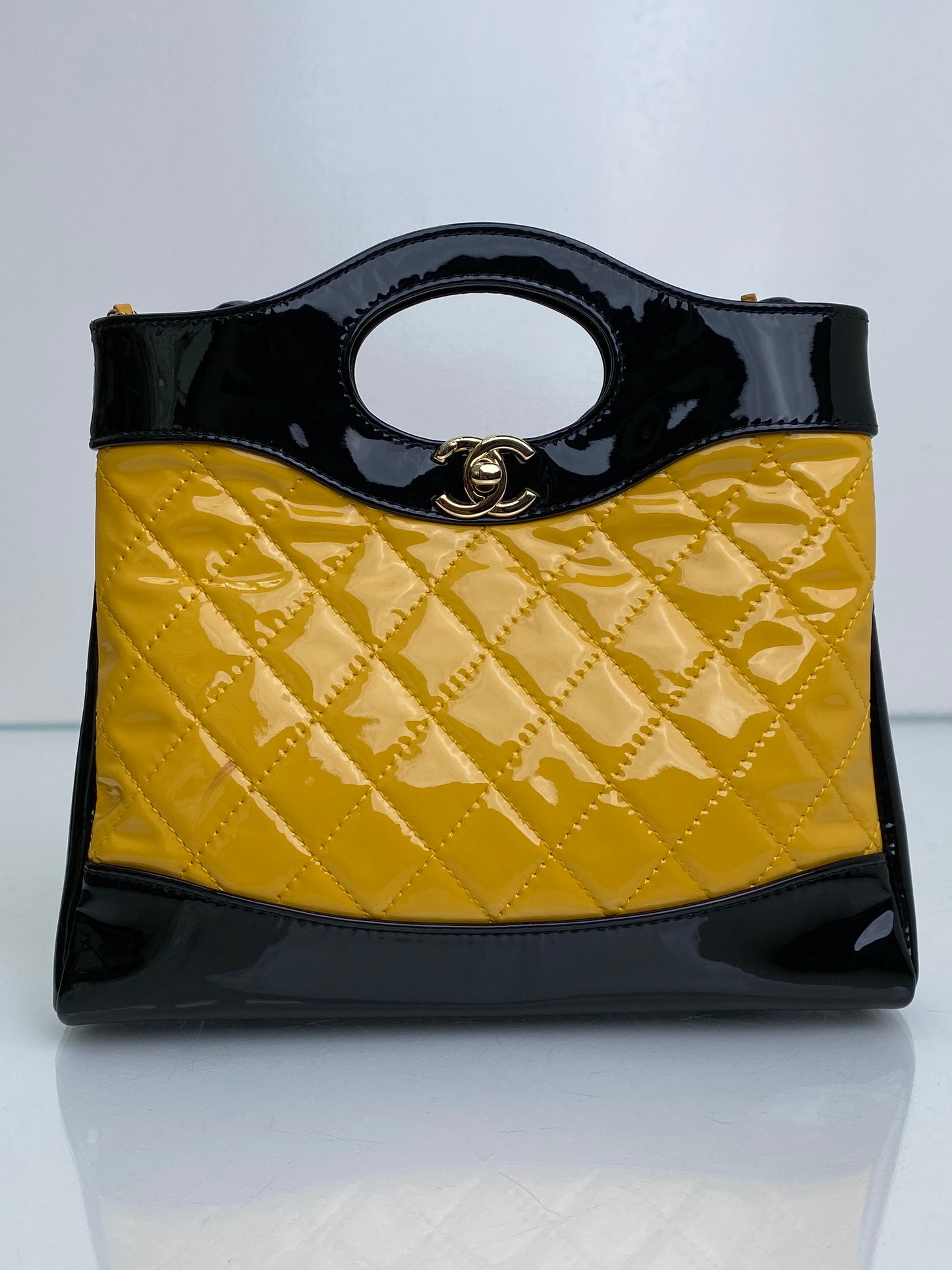 Chanel 31 Yellow & Black Small Patent Leather Bag GHWe