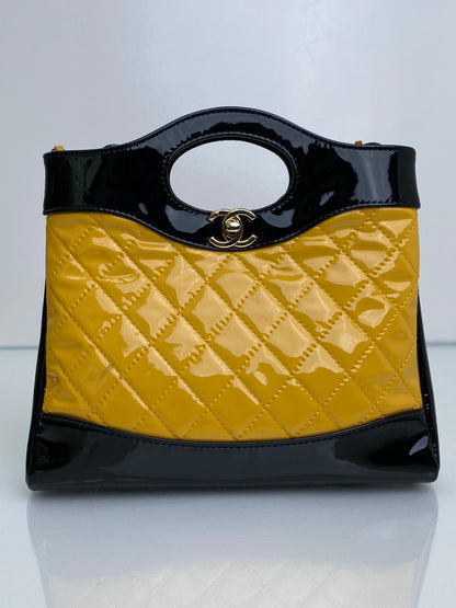 Chanel 31 Yellow & Black Small Patent Leather Bag GHWe