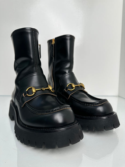 Gucci Black Horsebit Combat Boots, 37.5