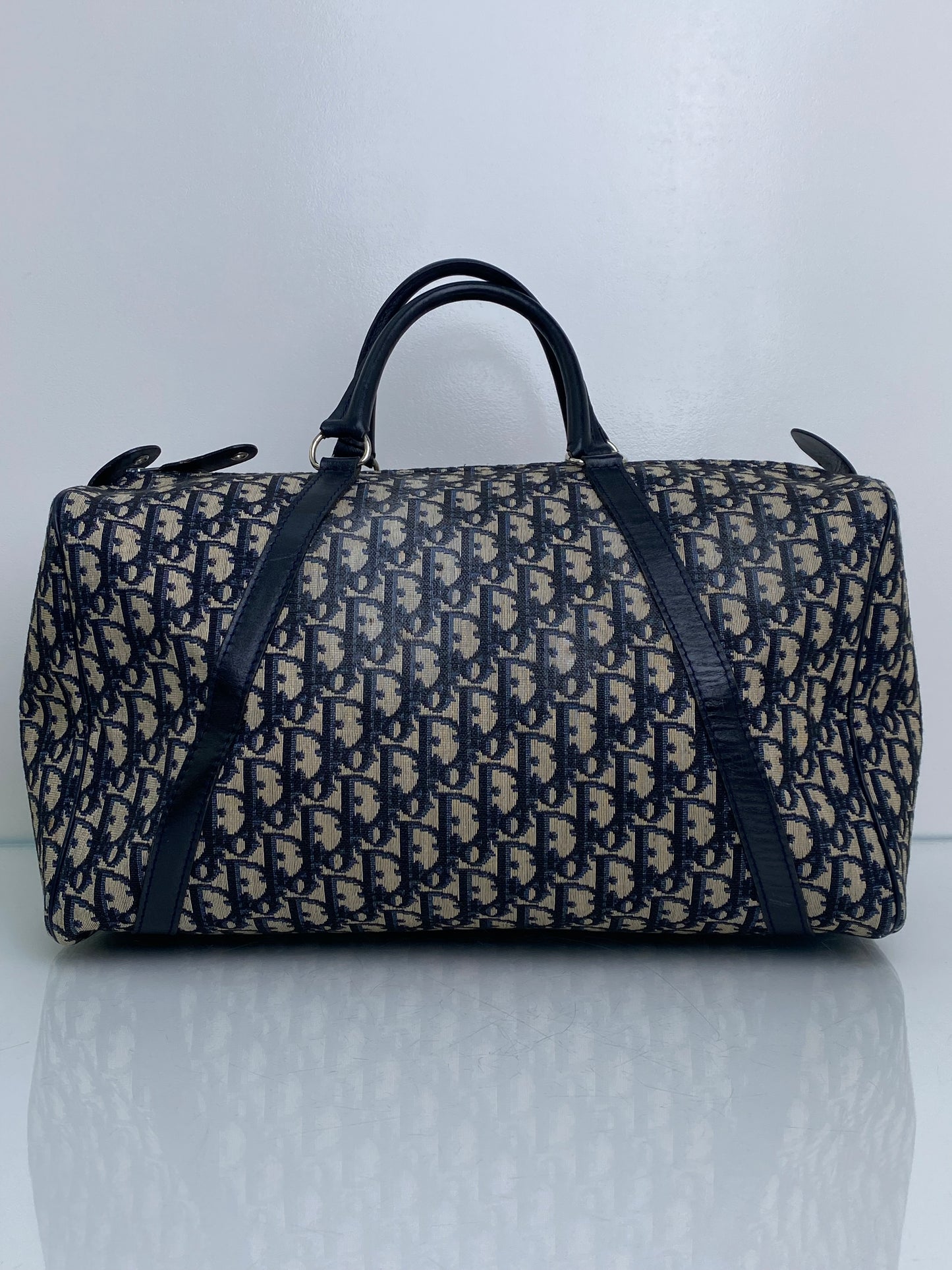 Dior Vintage Navy Oblique Boston Bag SHW