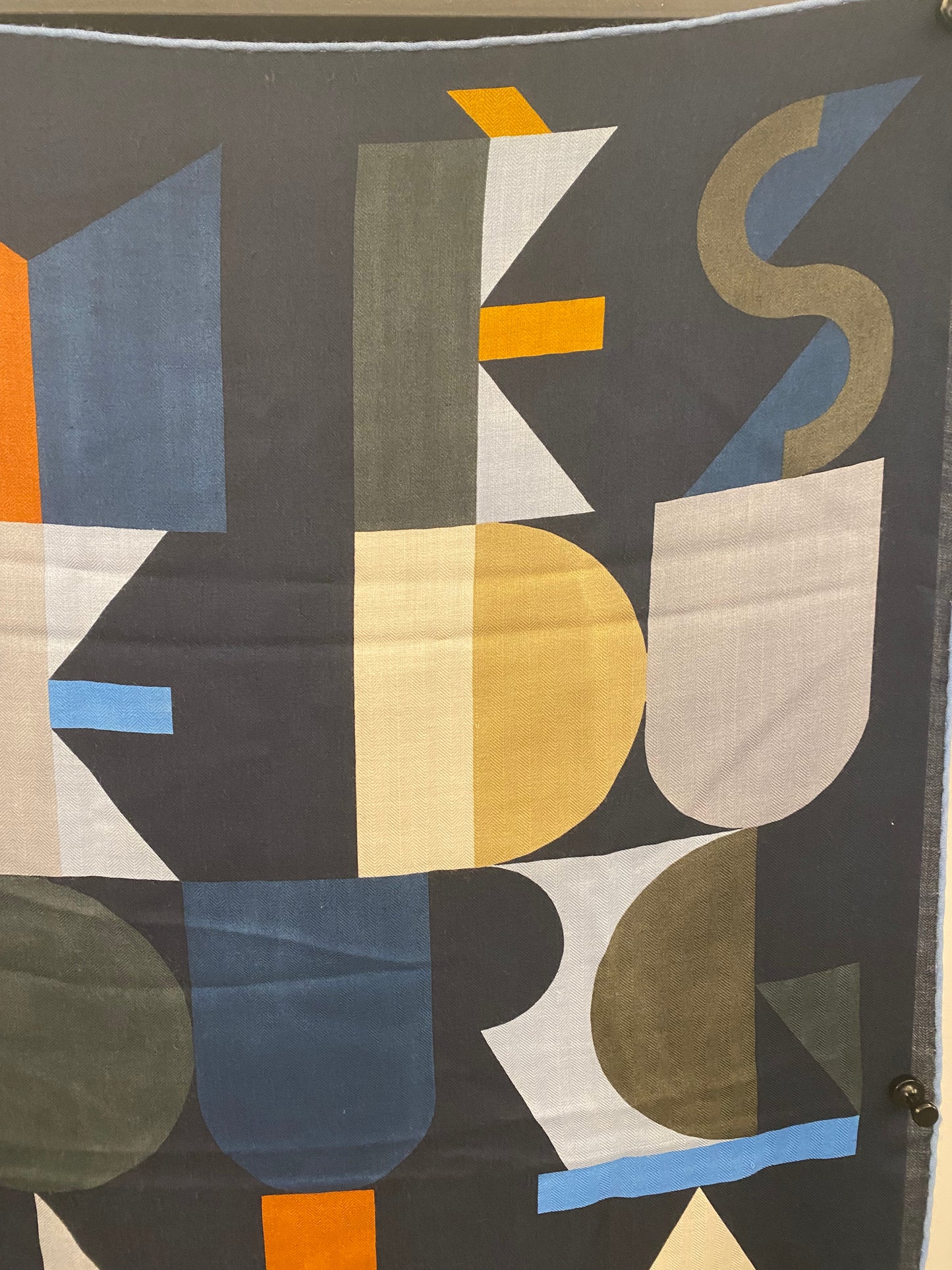 Hermes Navy Block Letter Cashmere Scarf