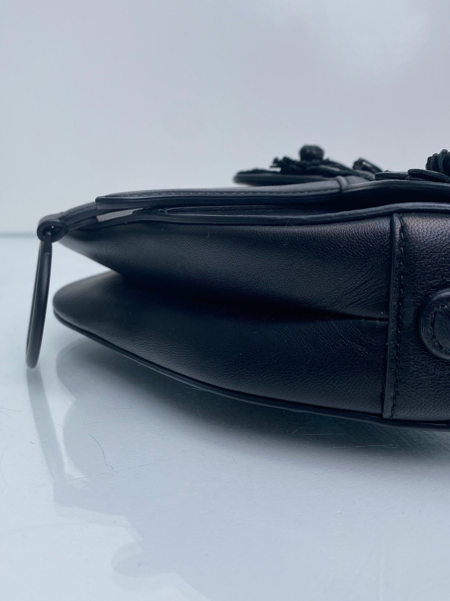 Christian Dior Black Lambskin Floral Appliqué Mini Saddle Bag BHW