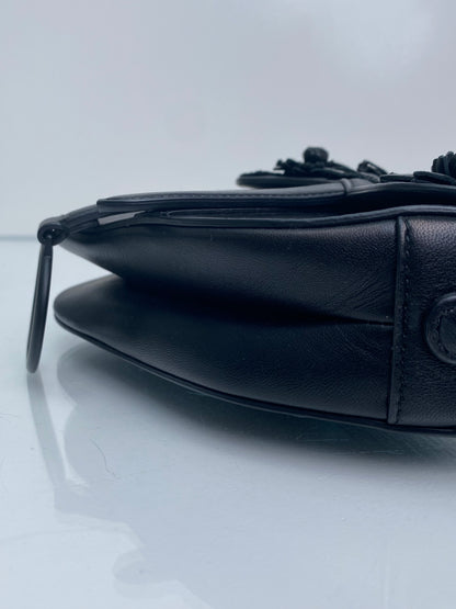 Christian Dior Black Lambskin Floral Appliqué Mini Saddle Bag BHW