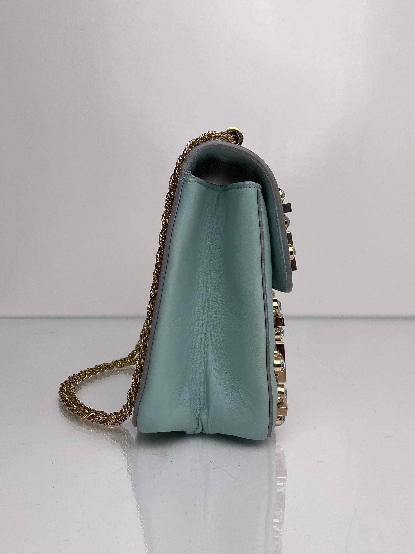 Chloe Teal Crystal Embellished Elsie Shoulder Bag