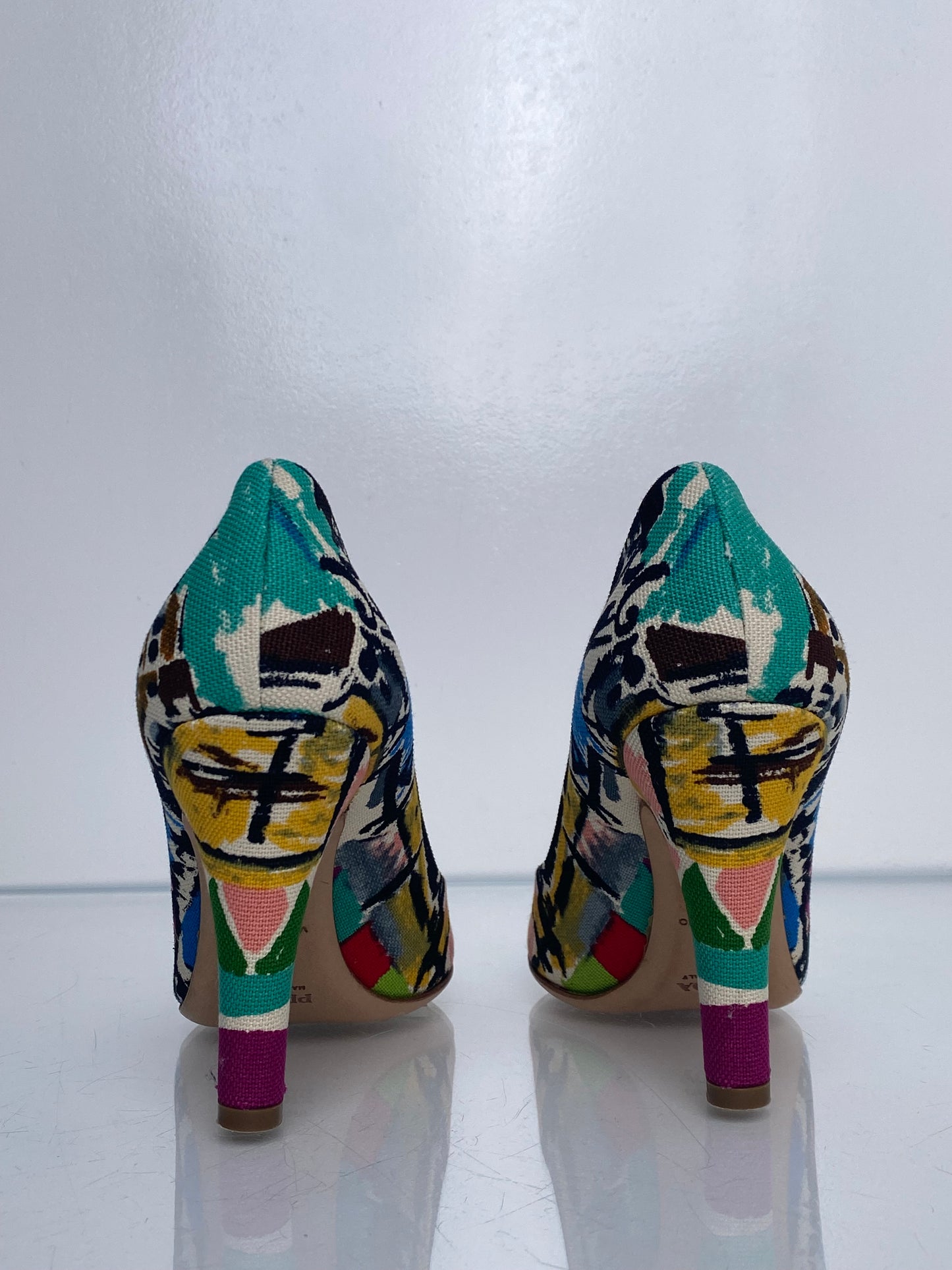Prada Multicolor Canvas Heels, 36