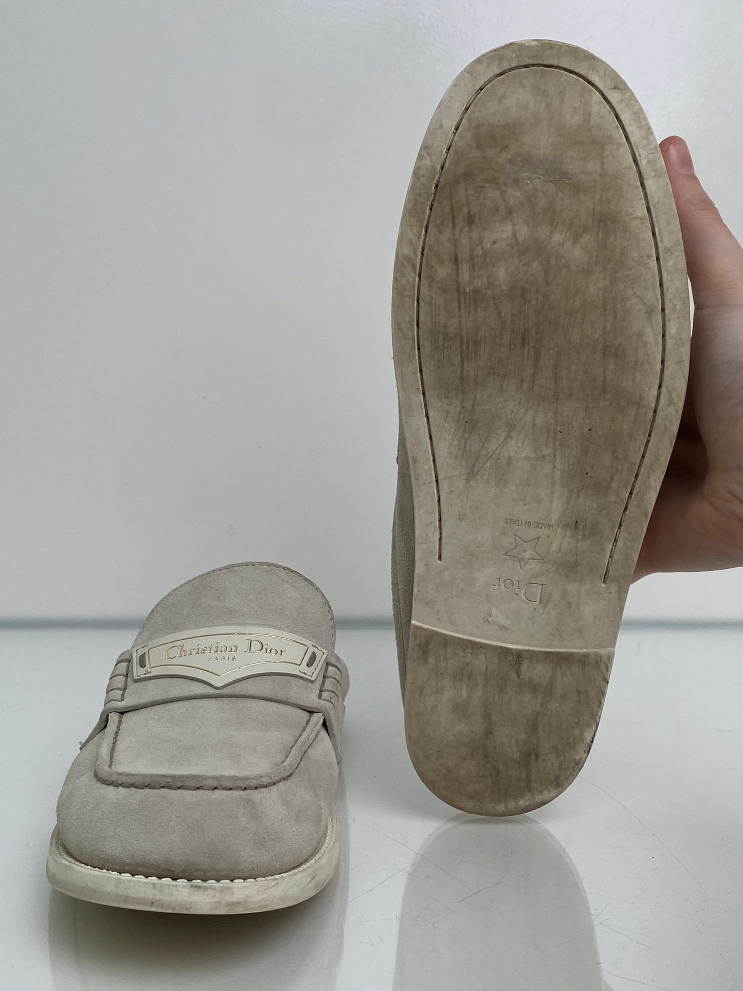 Dior Light Grey Suede Mules, 36.5