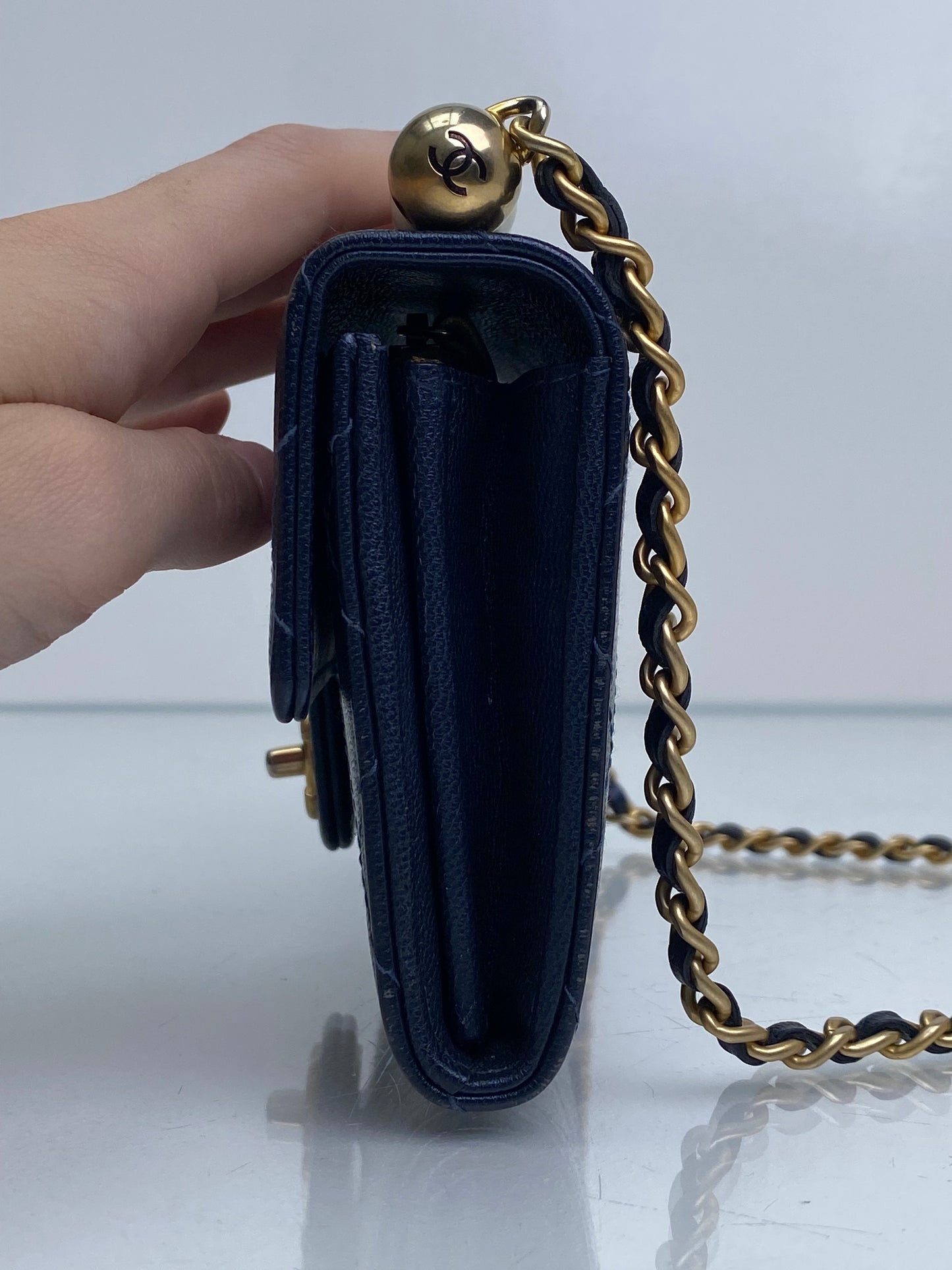 Chanel Vintage Black Lambskin Chic Pearl Clutch GHW