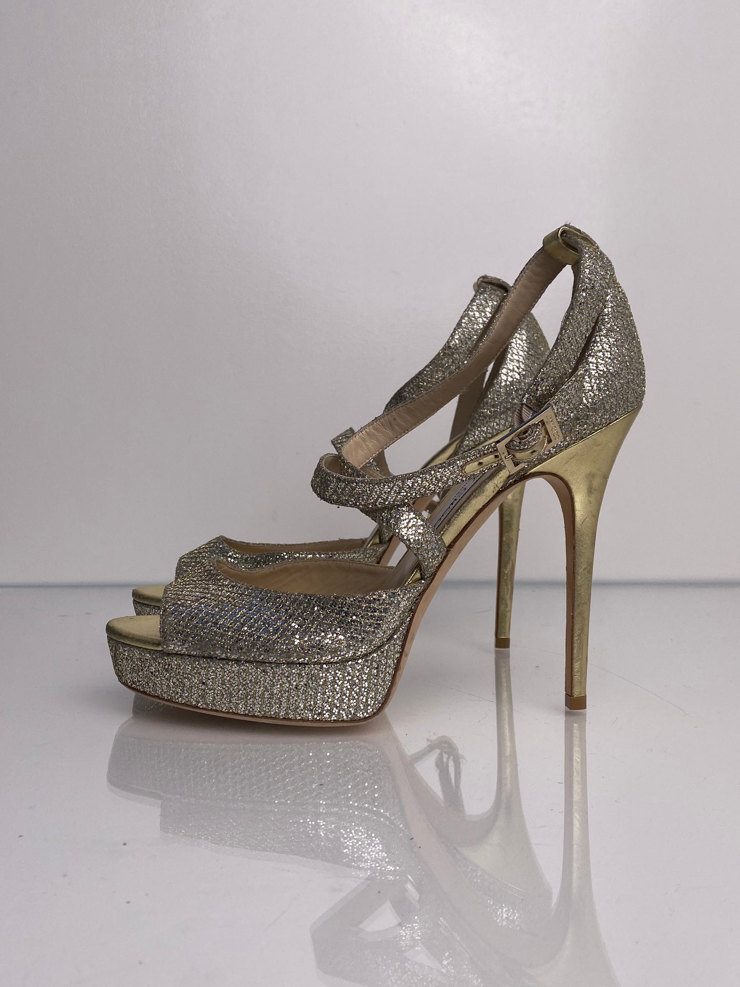 Jimmy Choo Gold & Silver Cross Strap Heels, 42