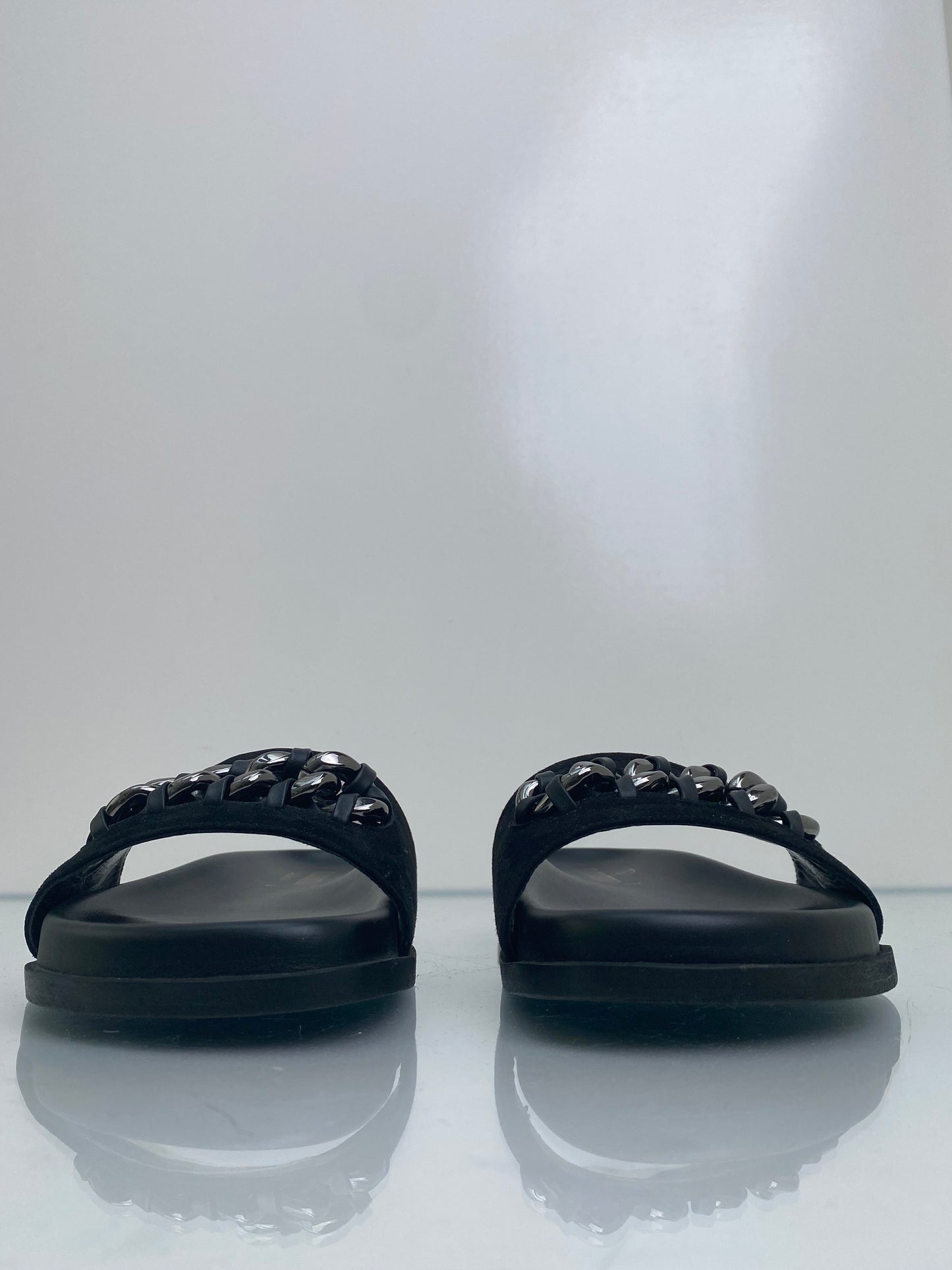 Valentino Black Chain Link Suede Slides, 40