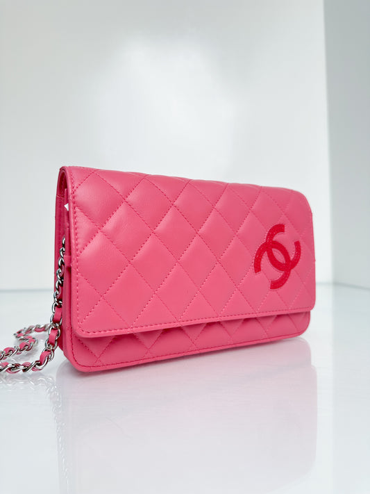 Chanel Pink Lambskin Cambon Wallet on Chain SHW