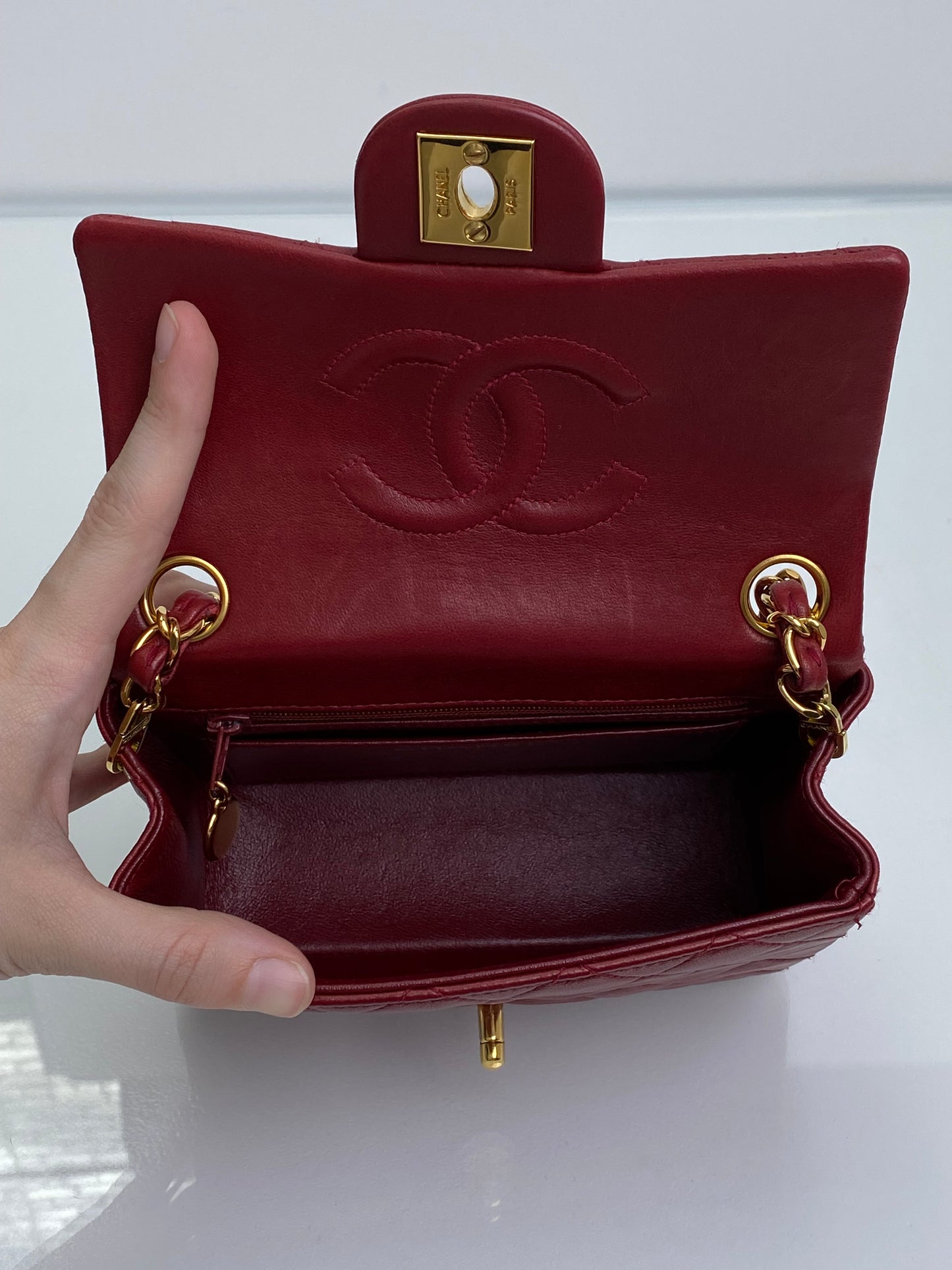 Chanel Bordeaux Red Classic Vintage Lambskin Mini Square Bag GHW #54
