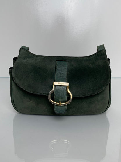 Ferragamo Vintage Green Velvet Crossbody Bag GHW
