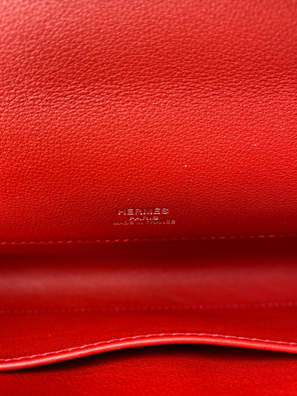 Hermes Kelly Cut Pochette Rouge Casaque Swift PHW #M