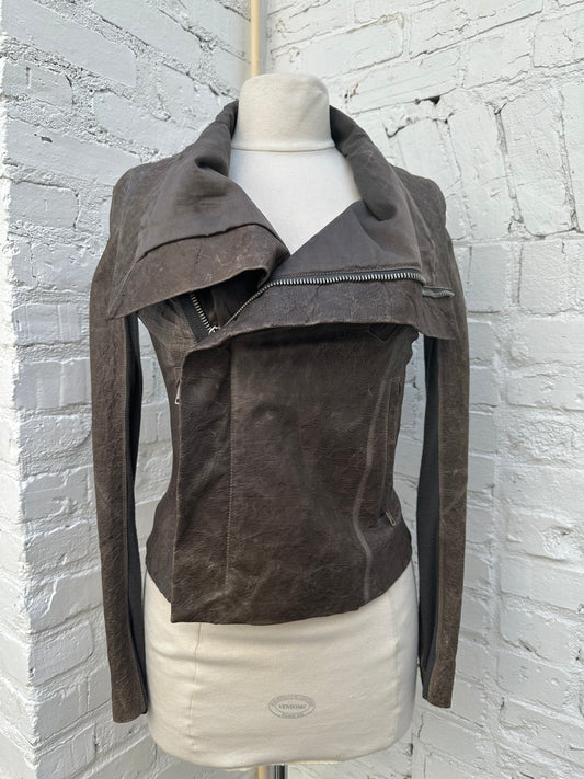 Rick Owens Grey Leather Jacket, S