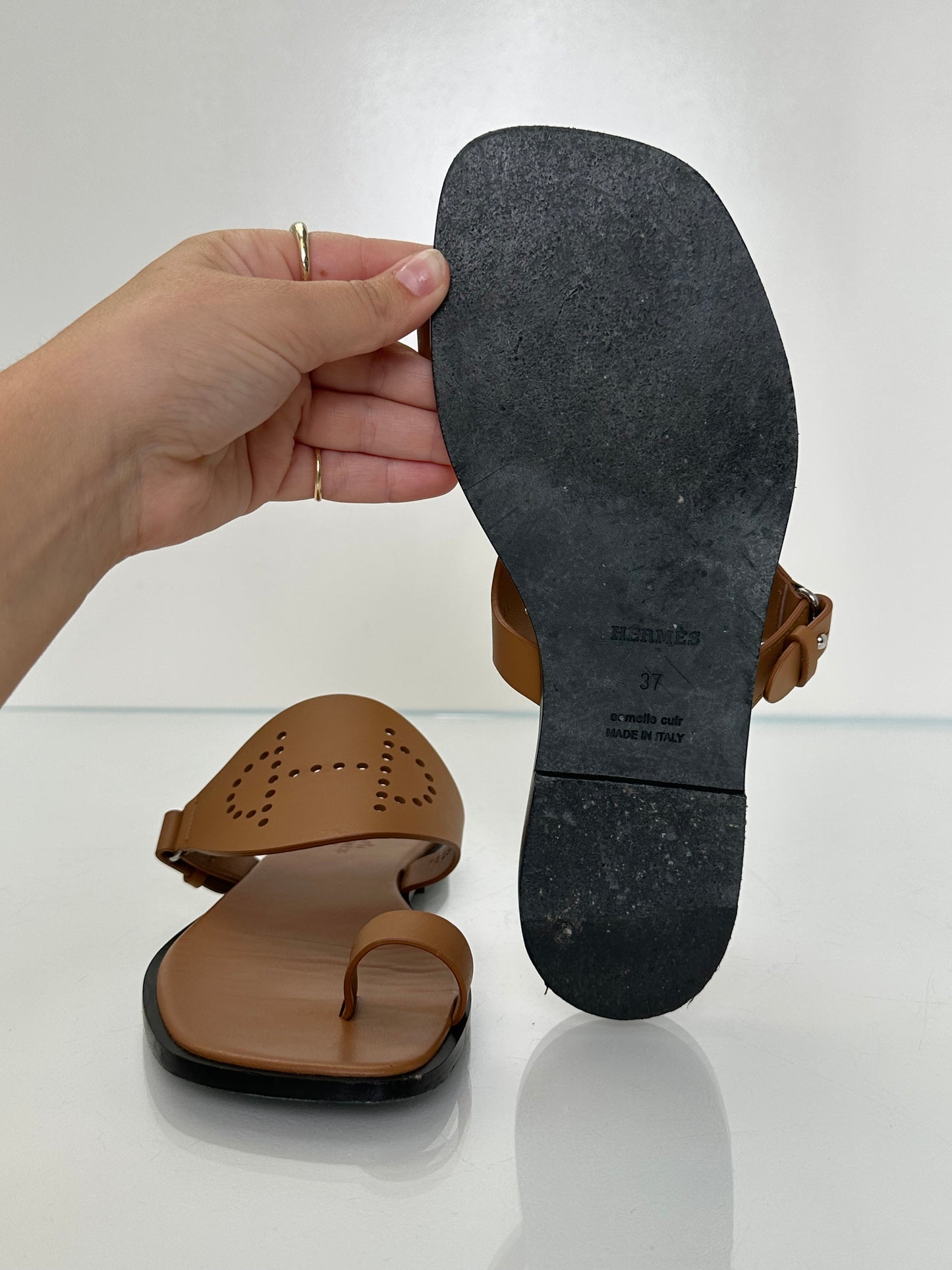Hermes Gold Hera Sandals, 37